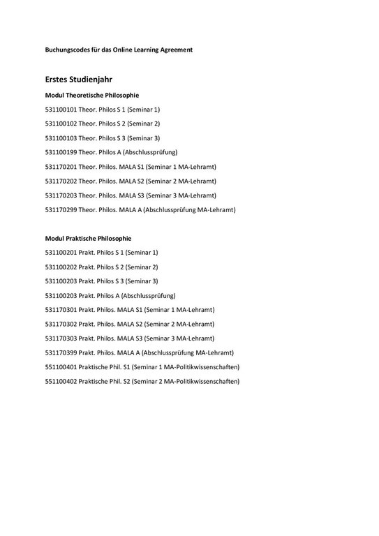 Buchungscodes OLA Master